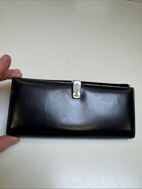 Furla Black Leather Long Wallet with Silver Clasp